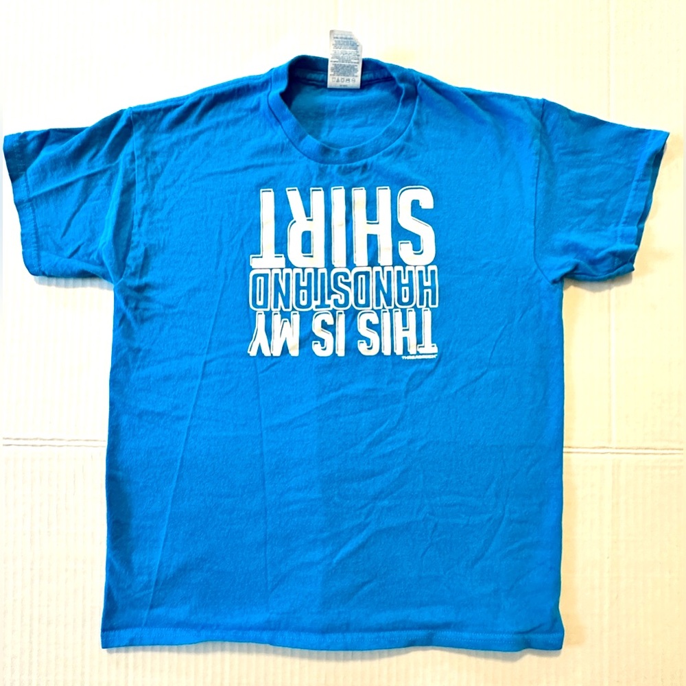 NWOT Threadrock t-shirt, youth Large, blue w/white “THIS IS MY HANDSTAND SHIRT”